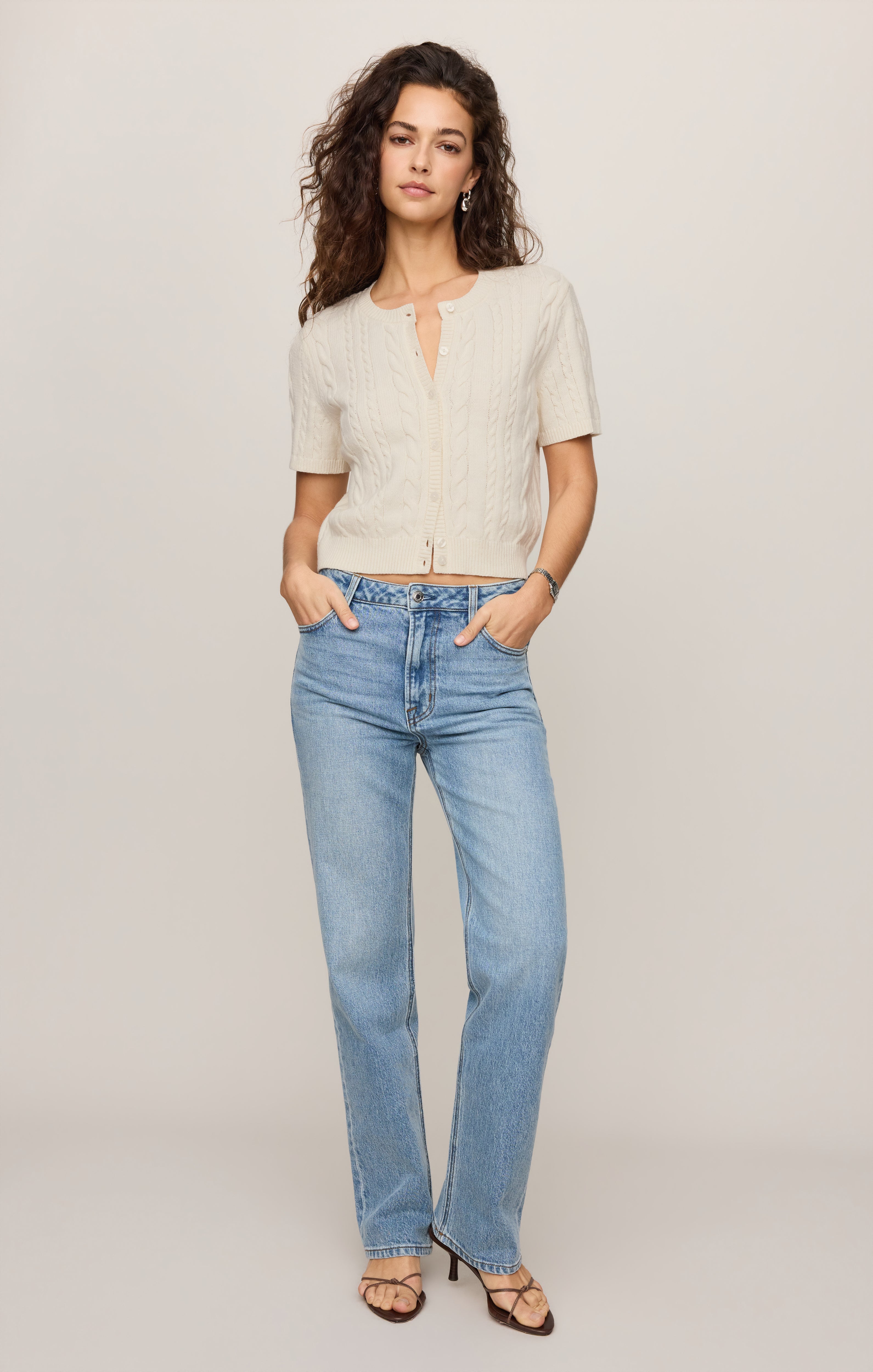 Cera Short Sleeve Cardigan, Cloud