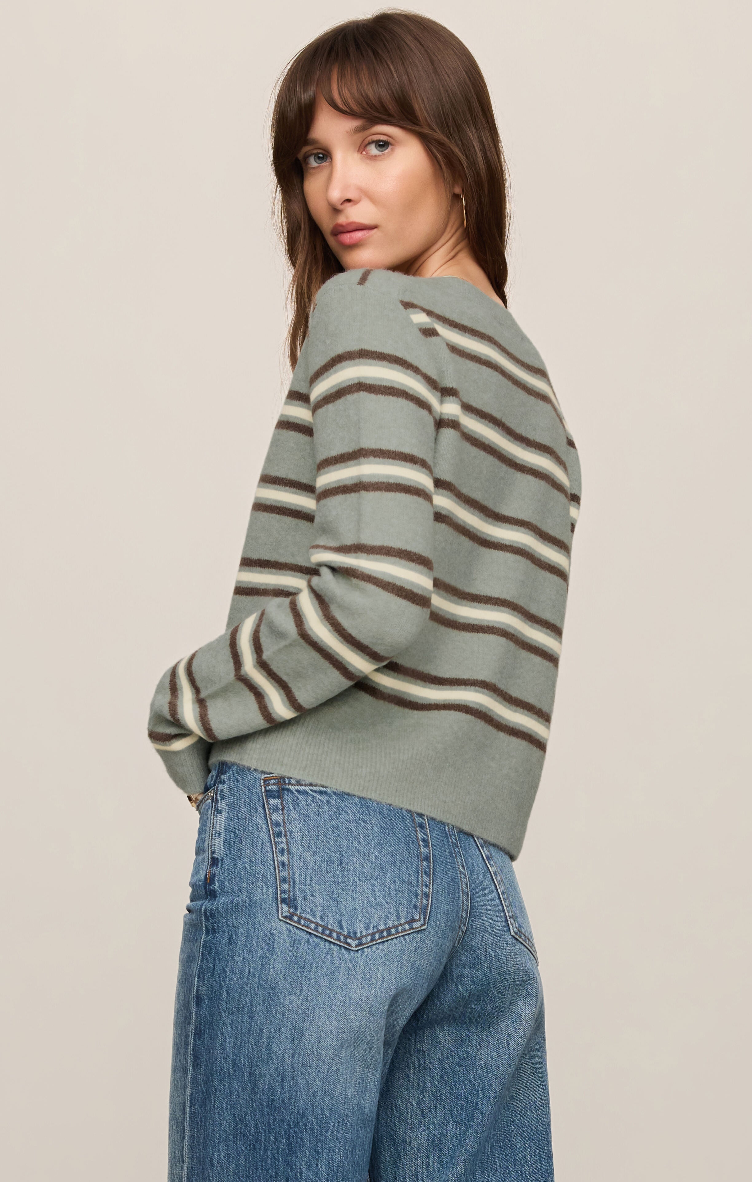Medina Cozy Stripe Cardigan, Aqua Cloud