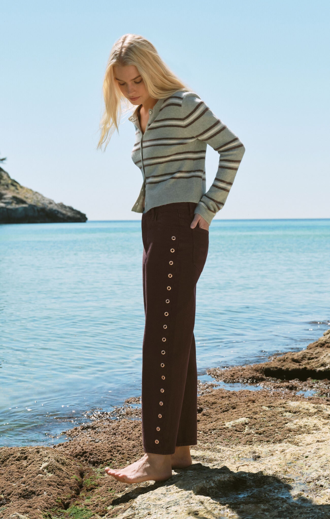 Medina Cozy Stripe Cardigan, Aqua Cloud
