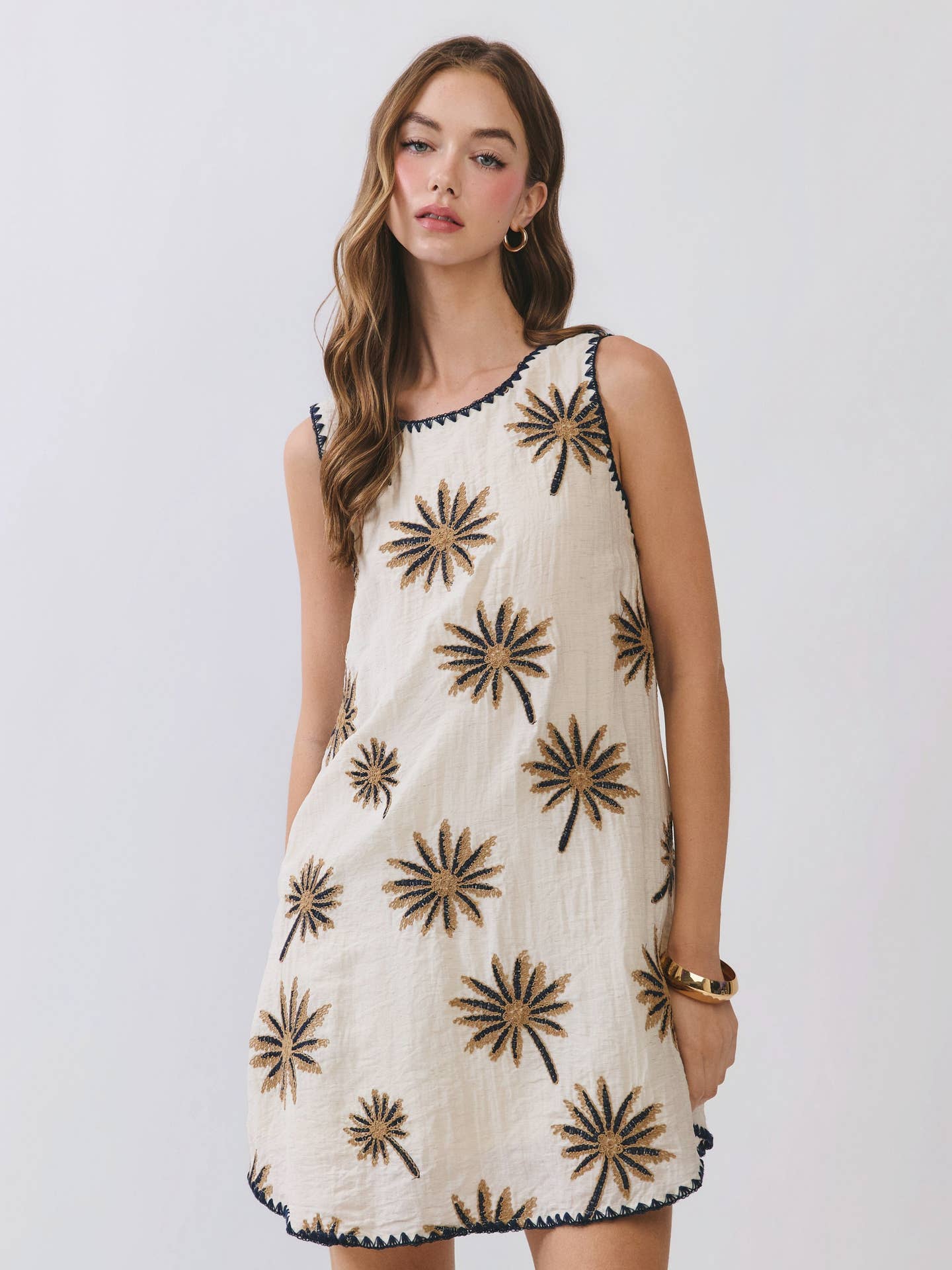 Palm Embroidered Shift Mini Dress