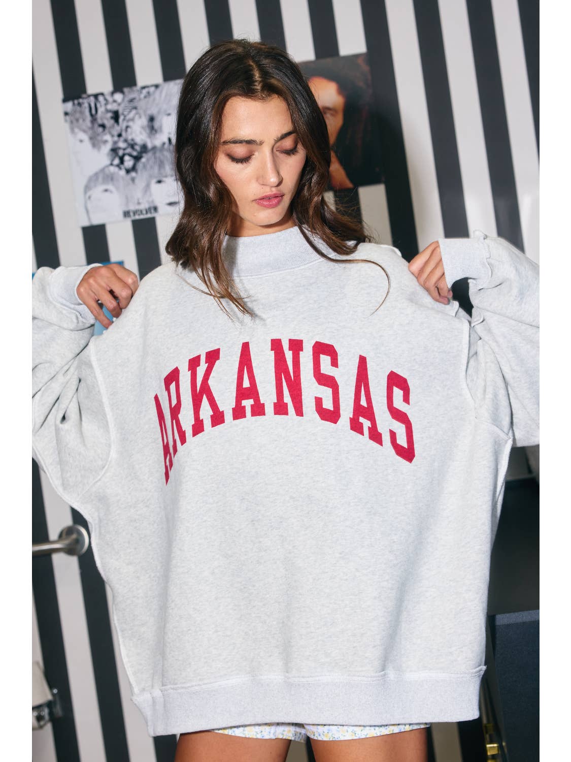 Arkansas Reversible Mock Neck Sweatshirt, Gray/Crimson