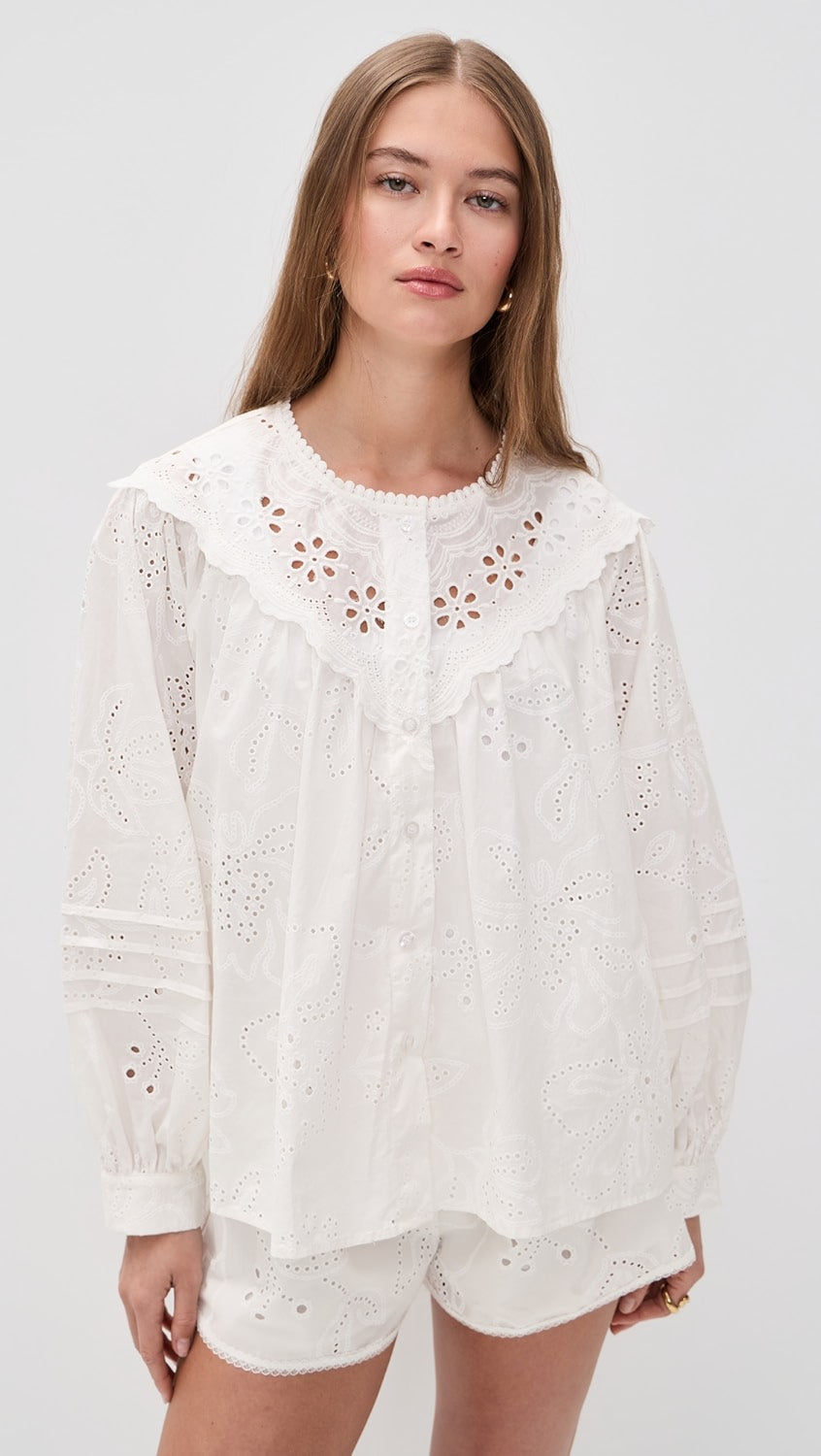 Eyelet Long Sleeve Blouse