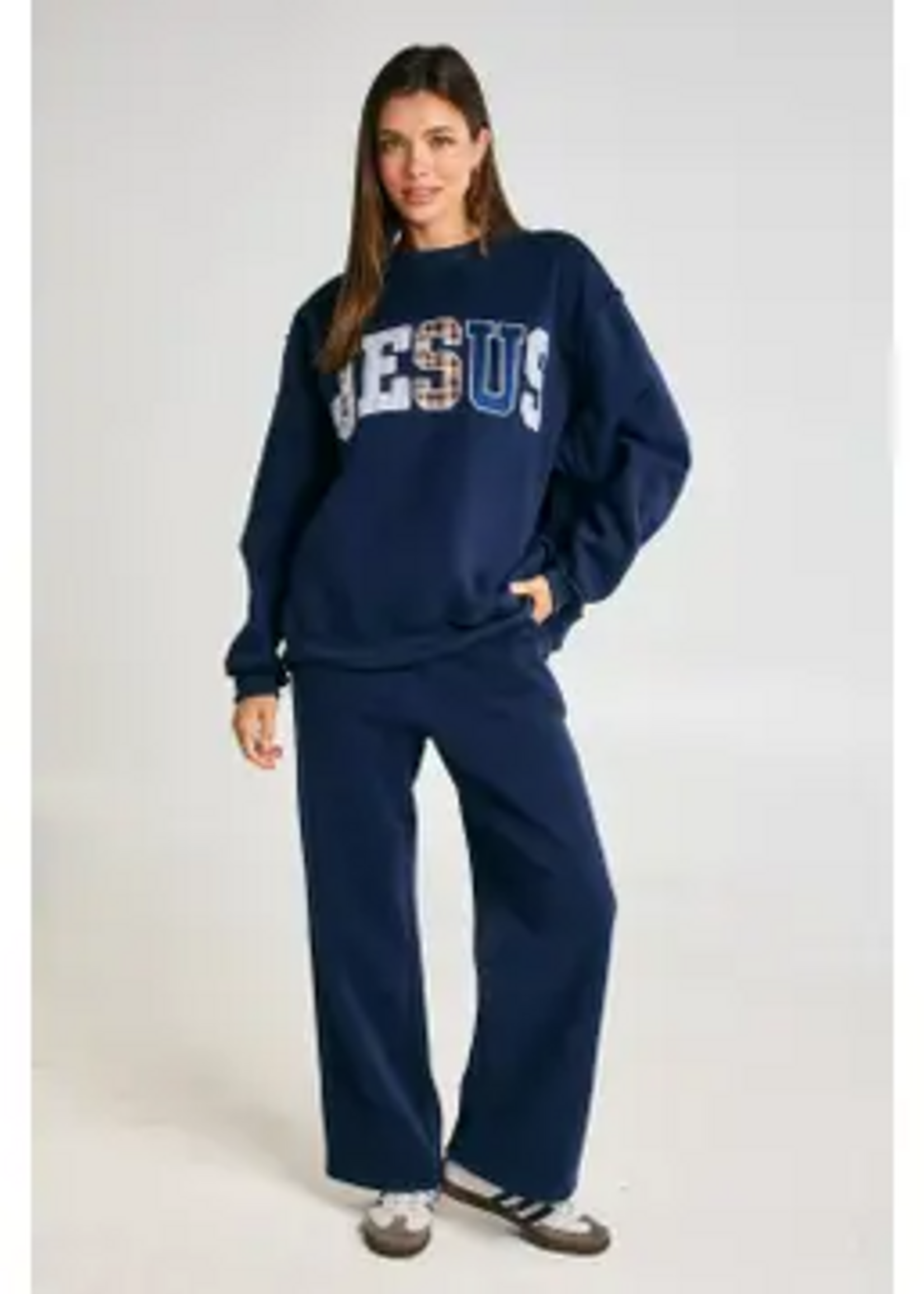 Jesus Patchwork Mock Neck Sweatshirt, Navy