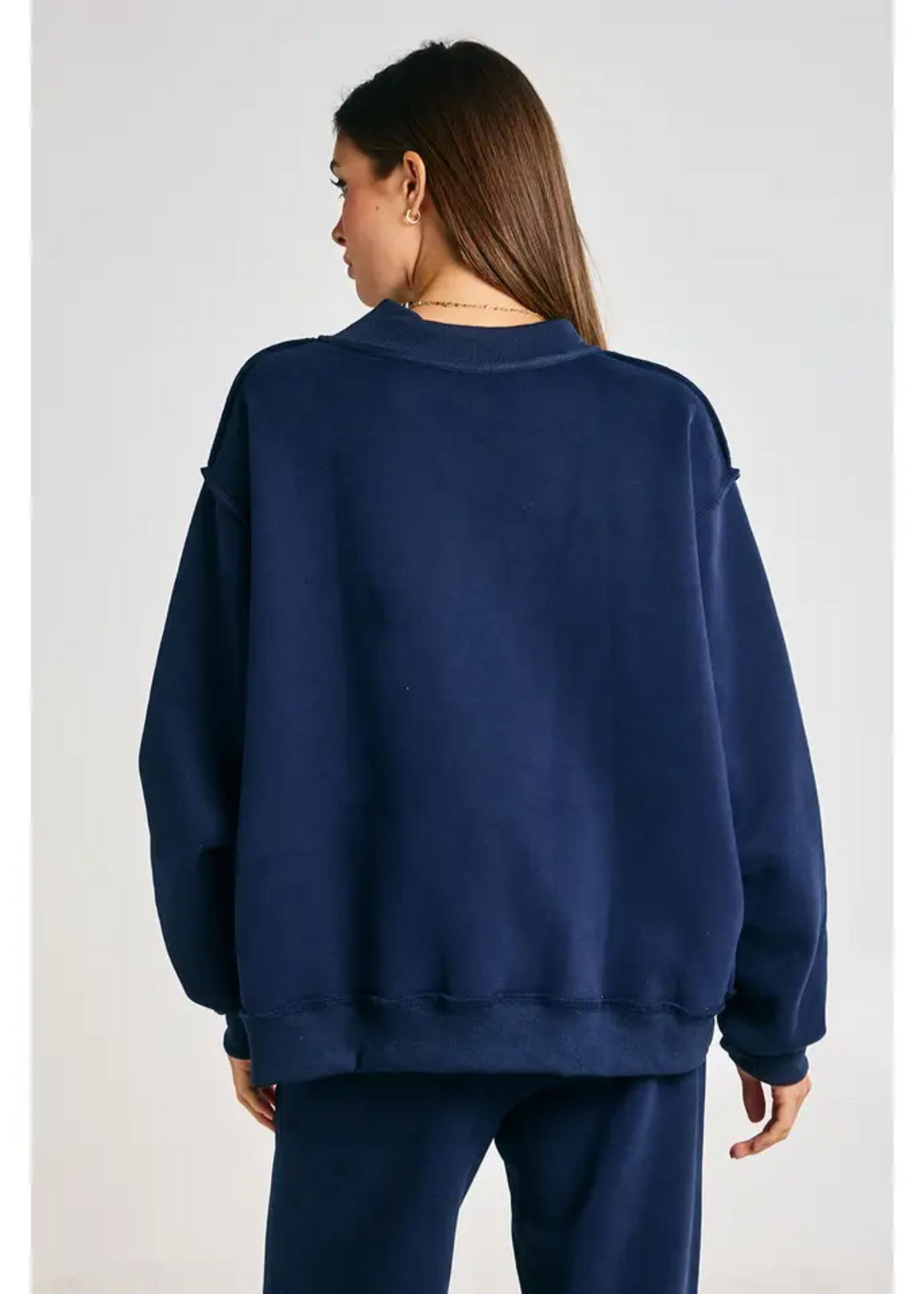 Jesus Patchwork Mock Neck Sweatshirt, Navy