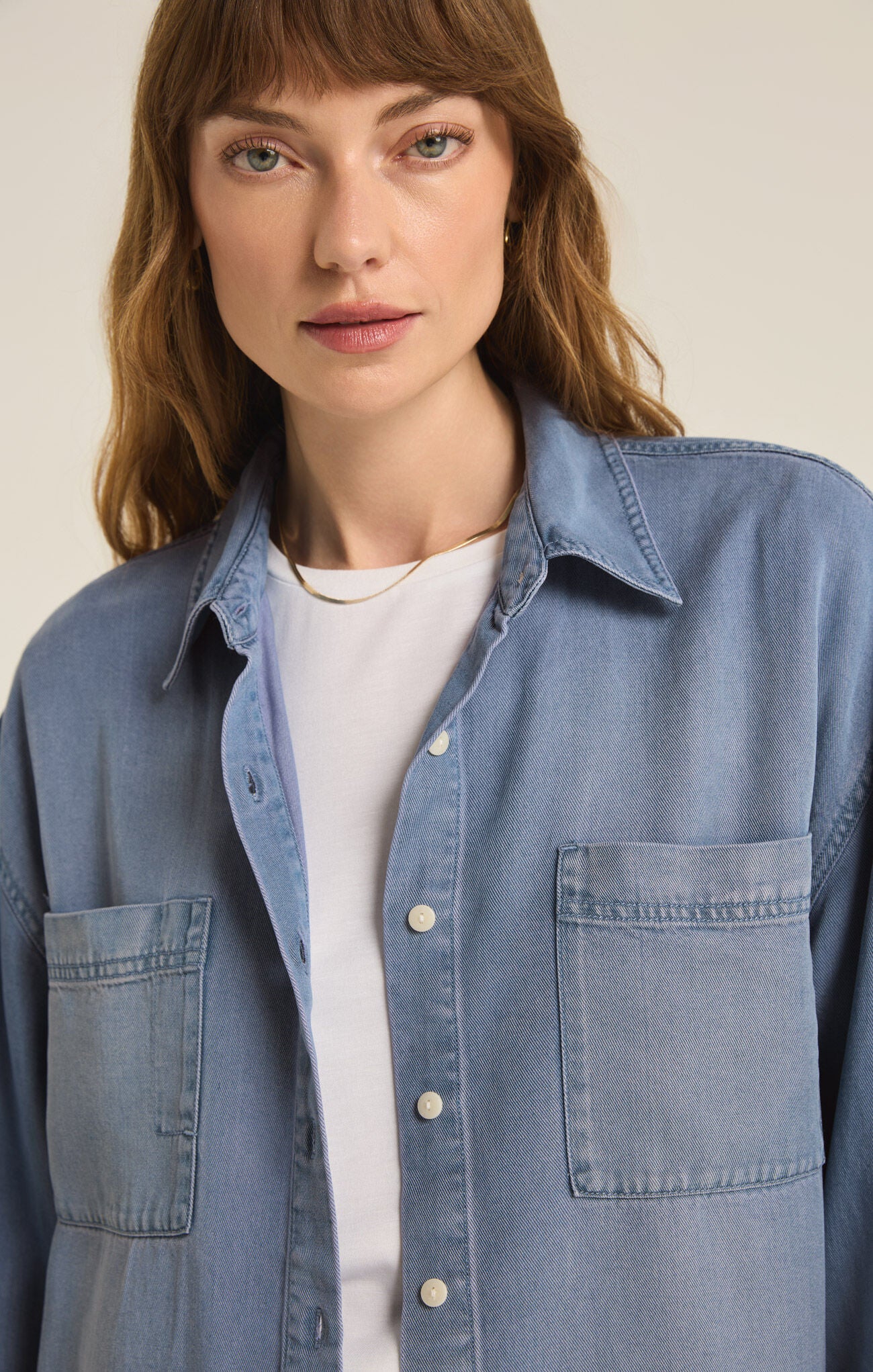 Z Suppy | Colbie Chambray Top, Sun Bleached Indigo