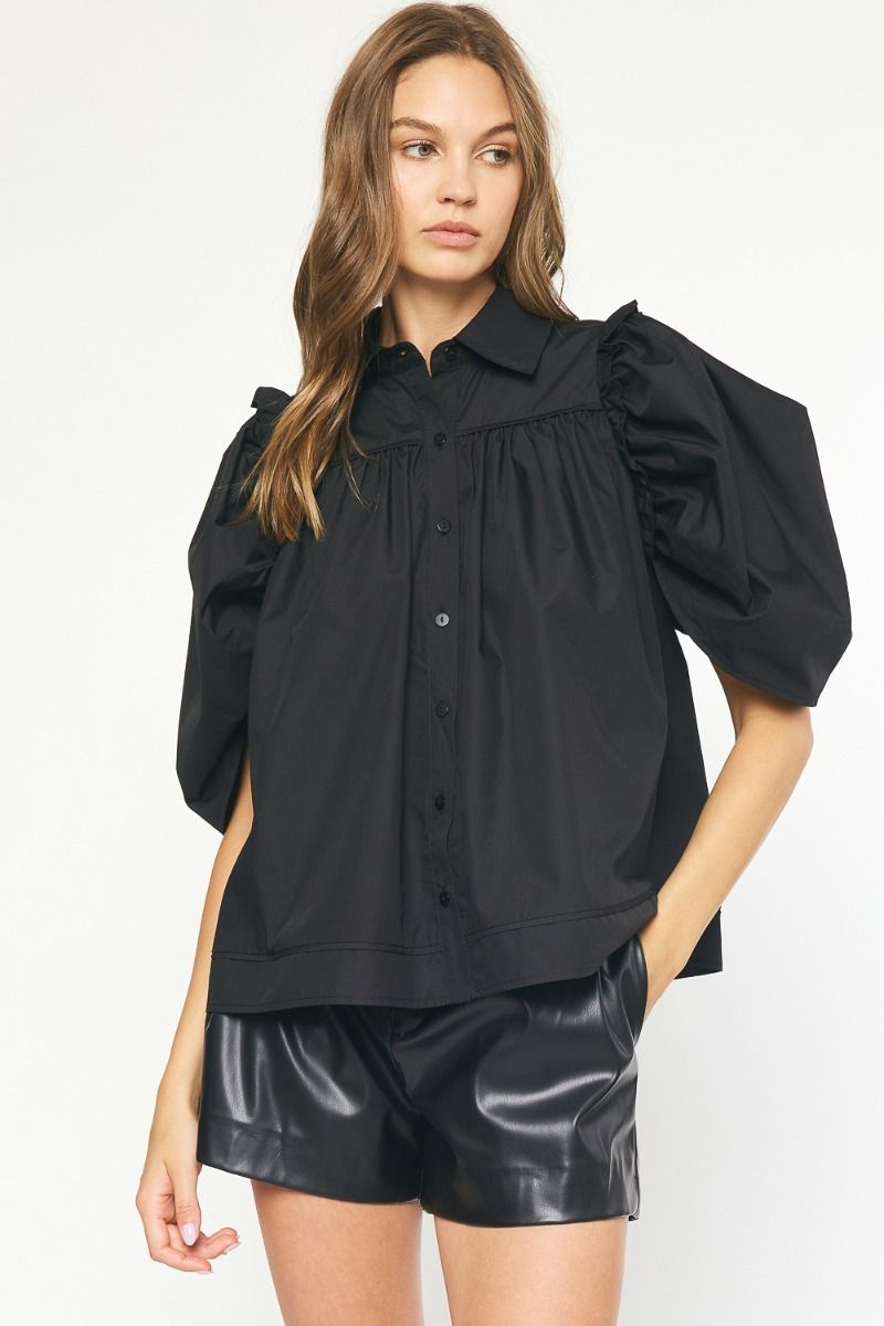 Give It A Rest Button Up Ruffle Top