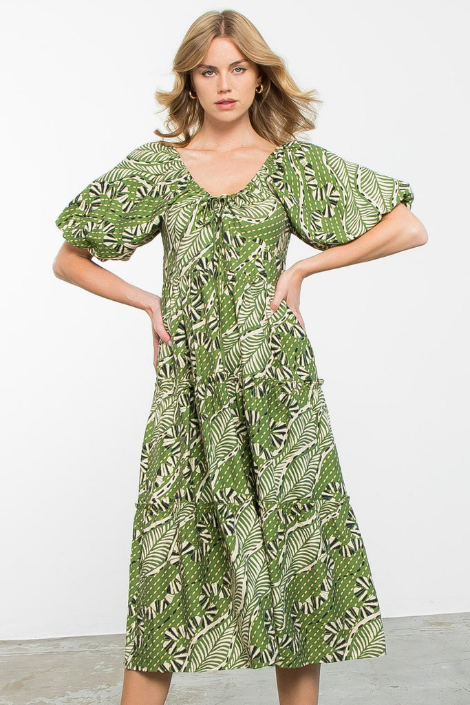 THML | Out Of The Woods Green Print Dress