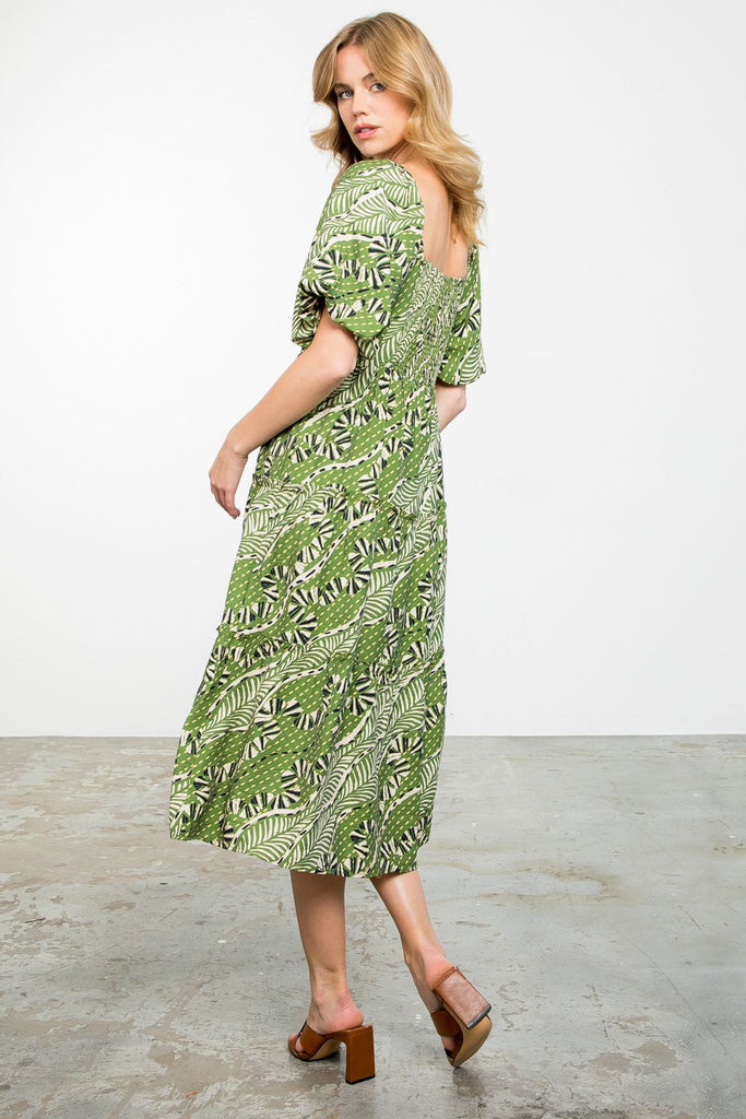 THML | Out Of The Woods Green Print Dress