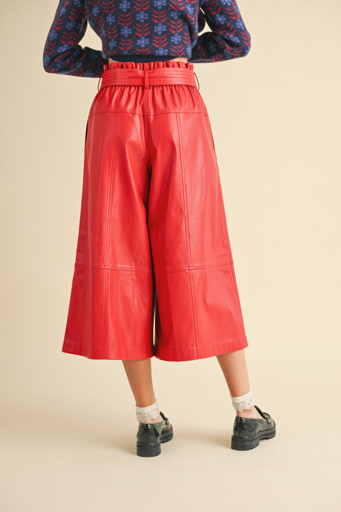 Talk This Way Faux Red Leather Paperboy Waist Pants
