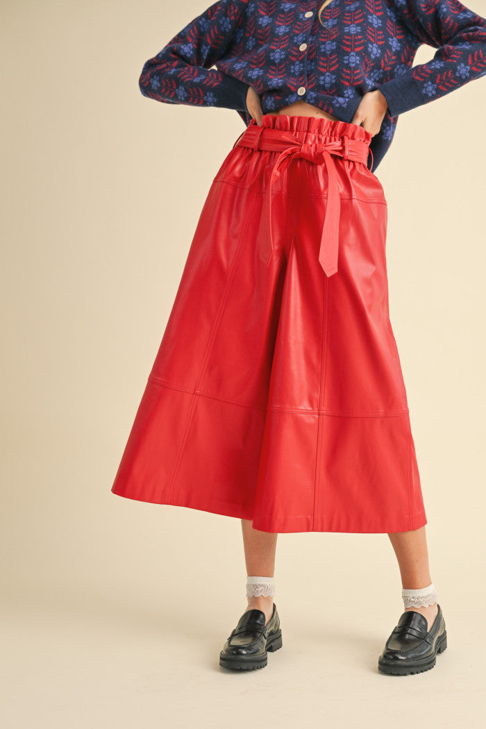 Talk This Way Faux Red Leather Paperboy Waist Pants