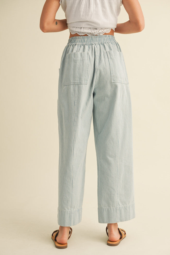Light Blue Striped Drawstring Pant