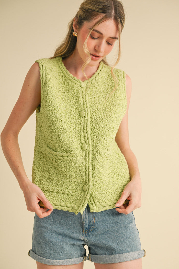 Sage Green Sleeveless Sweater Top
