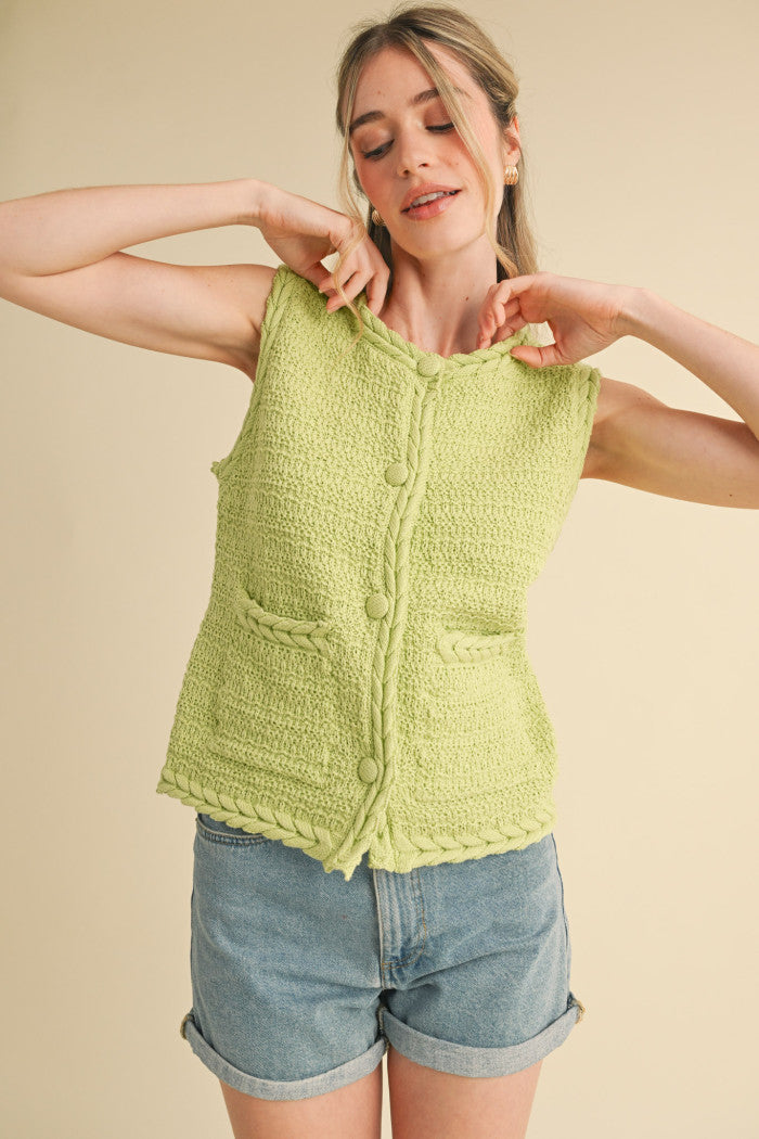 Sage Green Sleeveless Sweater Top