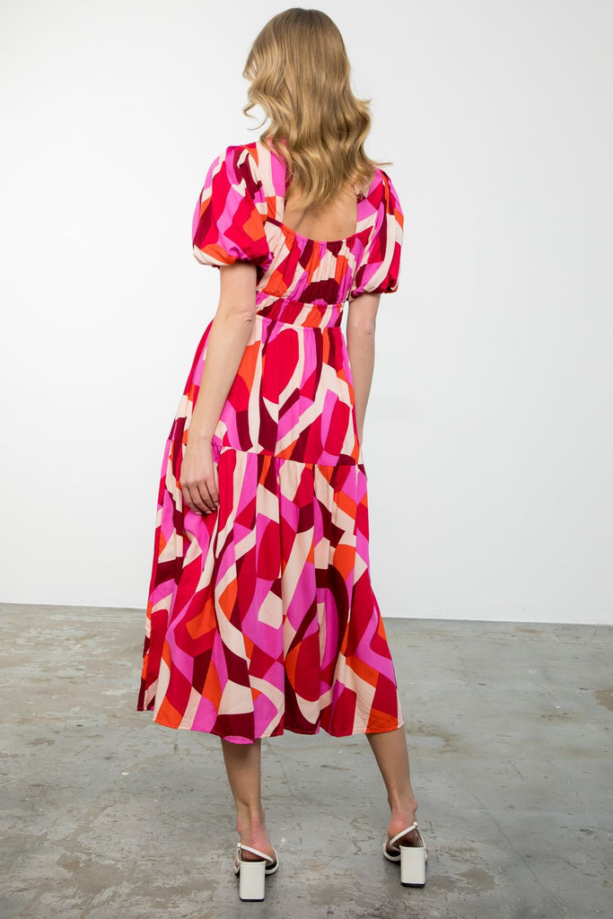 THML | Enjoy The View Puff Sleeve Multi Color Maxi Dress