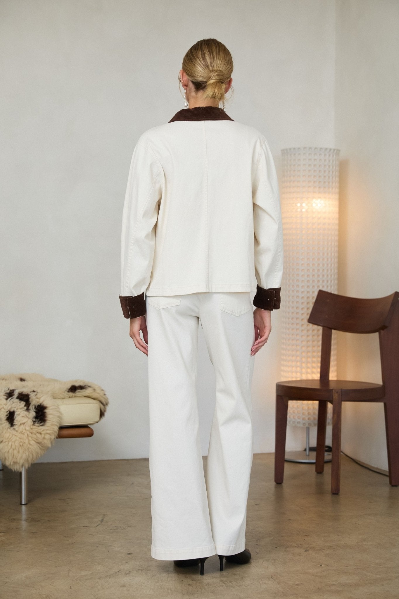 Contrast Twill Barn Jacket, Ivory & Brown