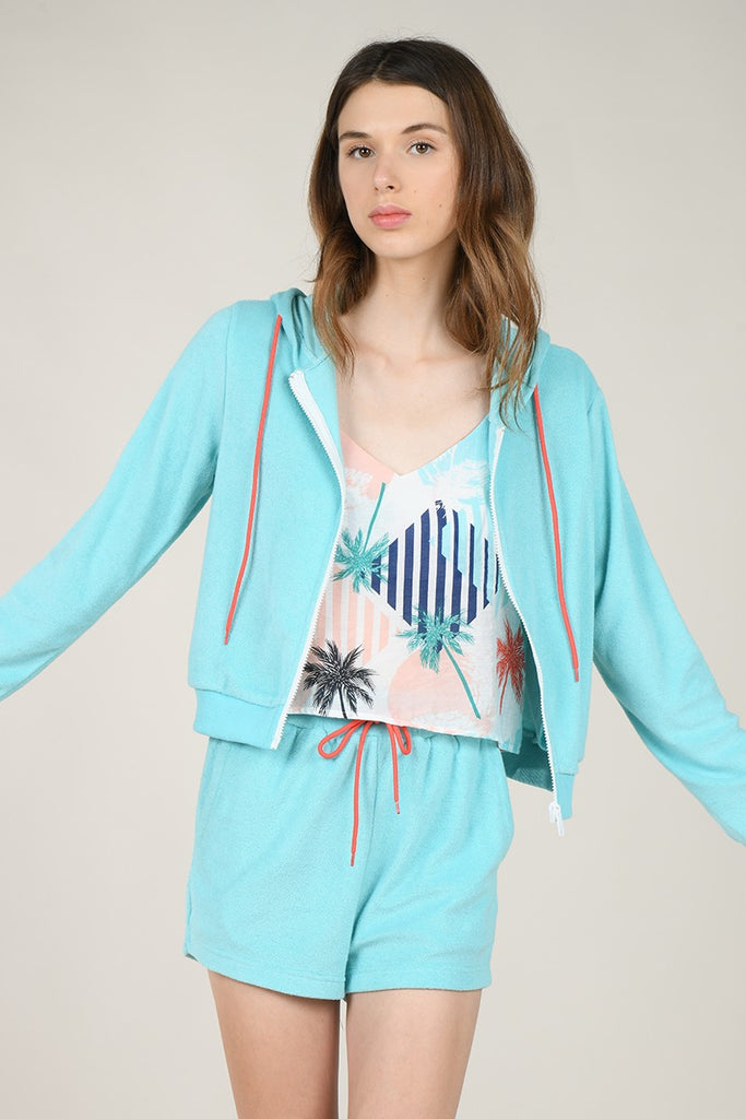Molly Bracken | Relaxed Towelling Jacket, Turquoise