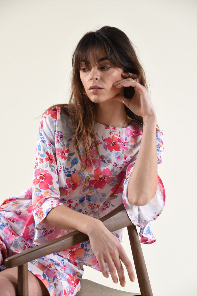 Molly Bracken | Wide Printed Blouse, Watercolor Florals