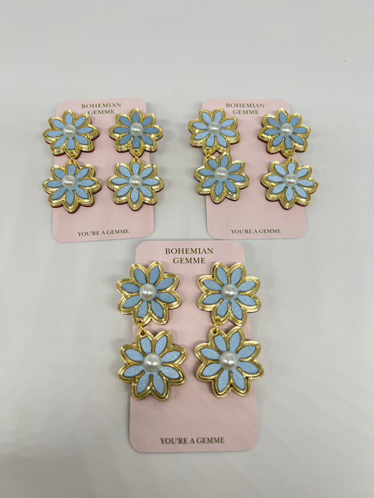 Bohemian Gemme | Small Blue Double Daisy Earrings