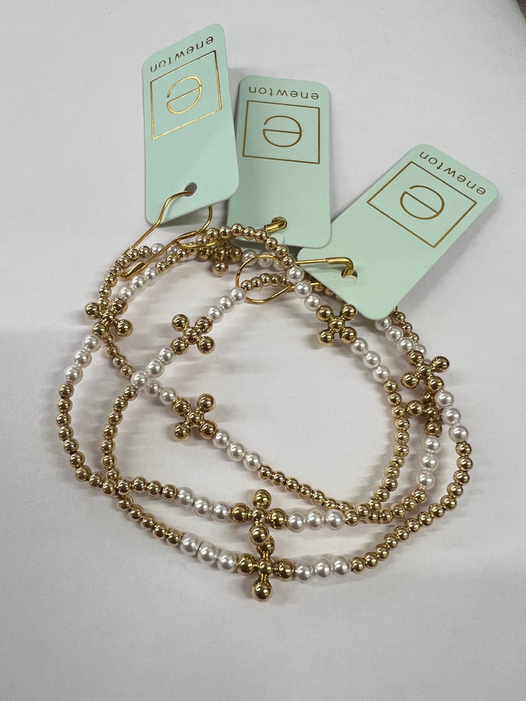 Enewton |  Signature Cross Gold Bliss Pattern 2.5mm Bead Bracelet, Pearl