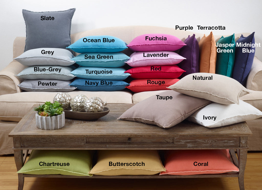 Fringed Design Linen Pillow 20", Gray