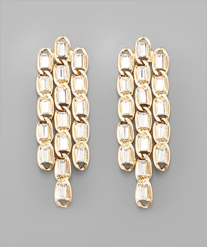 Sisters | 3 Row Crystal Chain Earrings