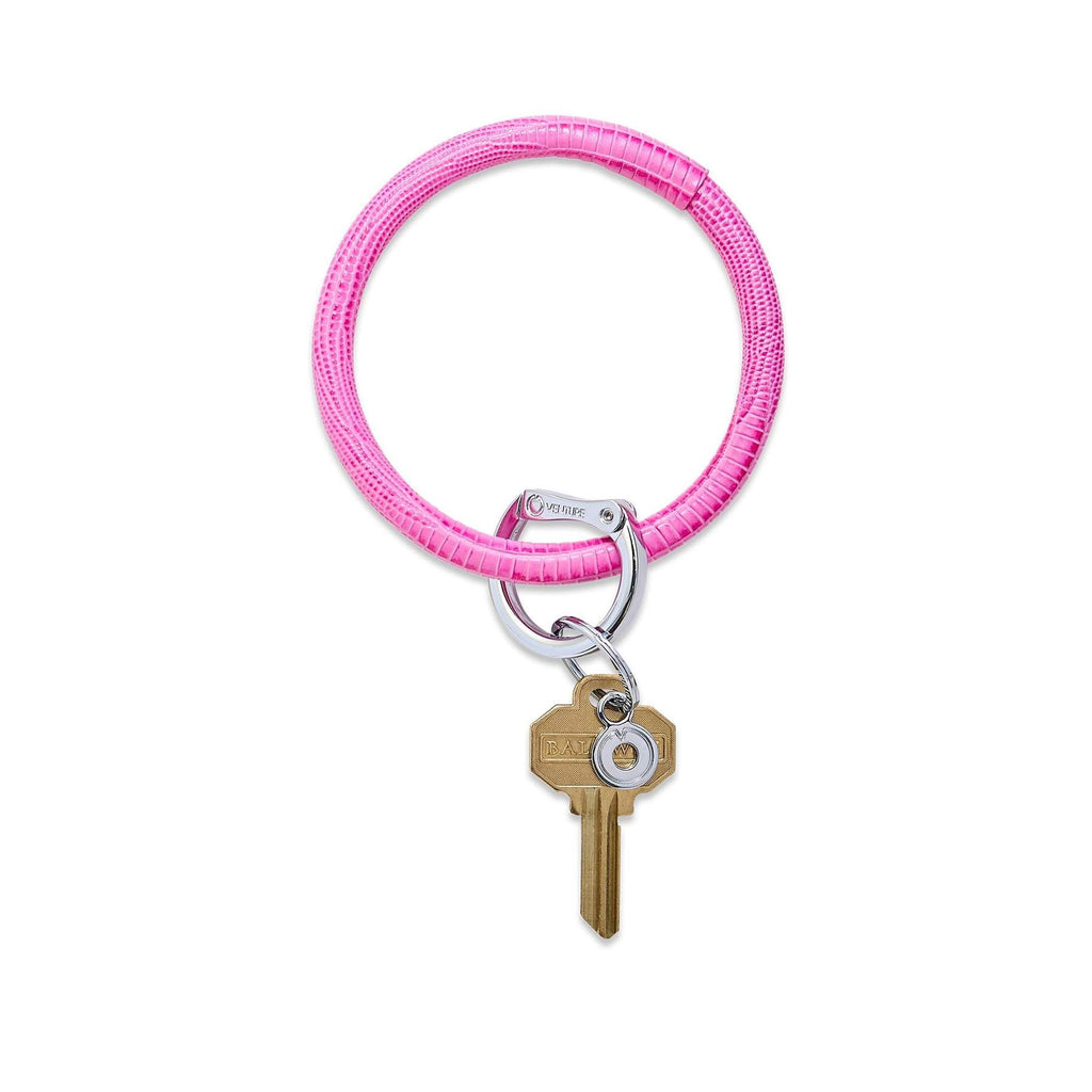 Oventure | Big O Leather Key Ring, Tickled Pink Lizard