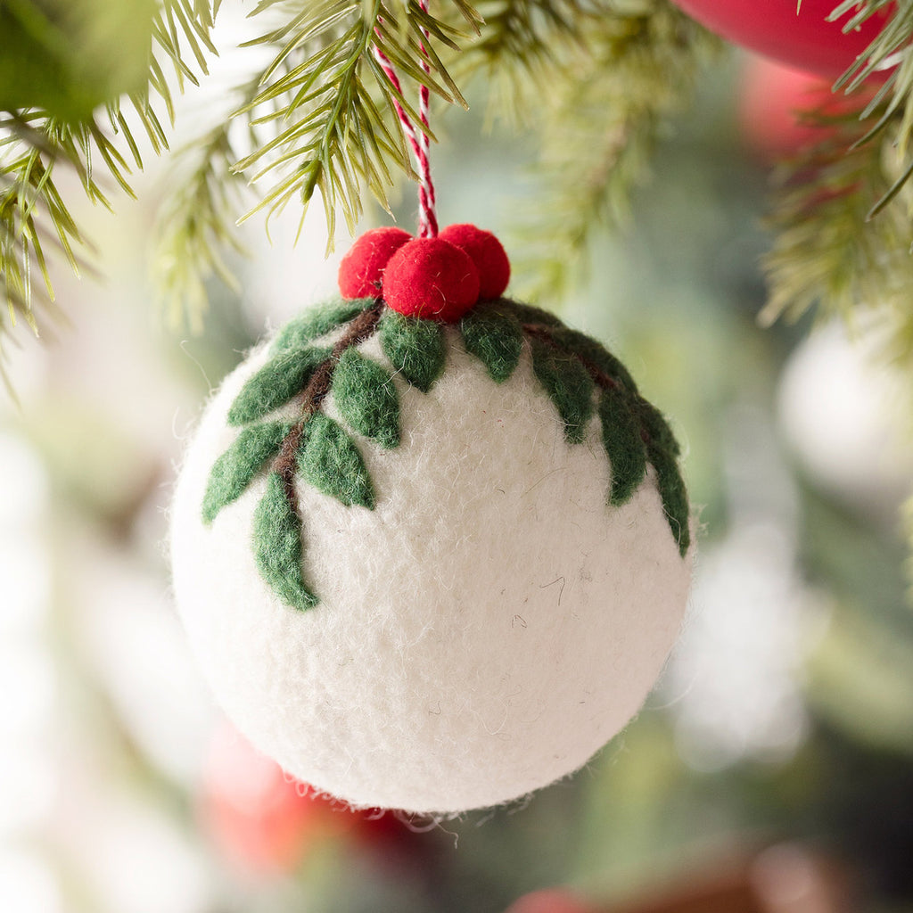 Park Hill Collection | Wood Ball Ornament with Holly
