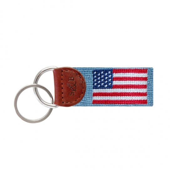 Smathers & Branson | American Flag Needlepoint Key Fob, Antique Blue